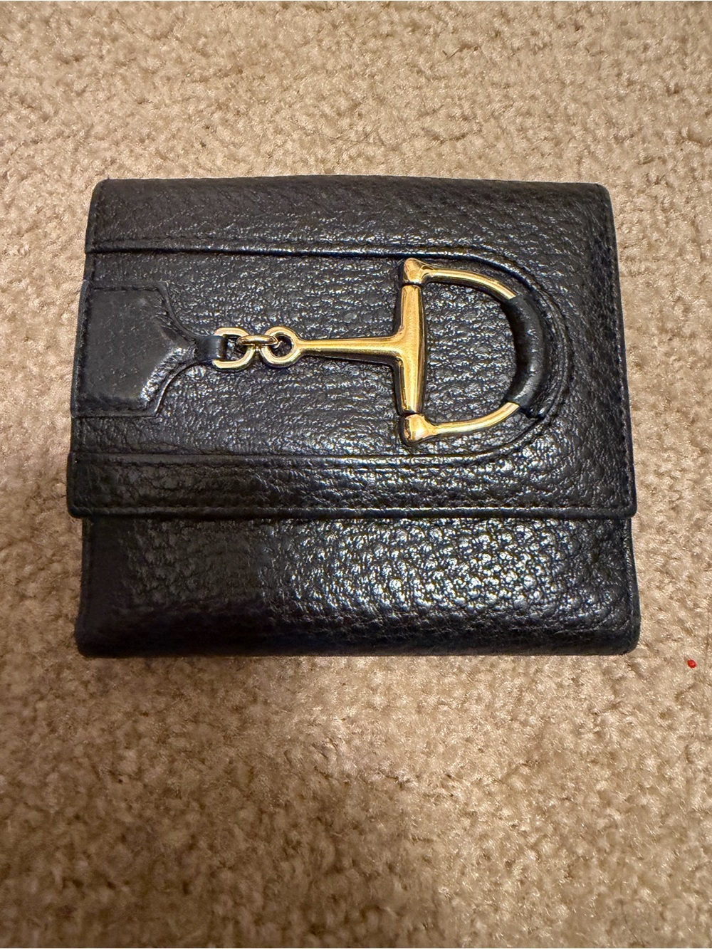 Black Gucci Horsebit Unisex Leather Wallet with Gold Bit Accent